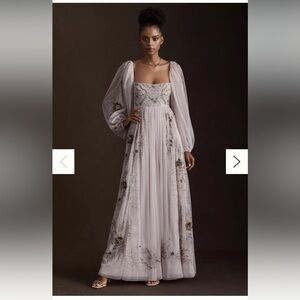 Anthropologie BHLDN Stargazer Valetta empire waist puff sleeve dress lavender 8